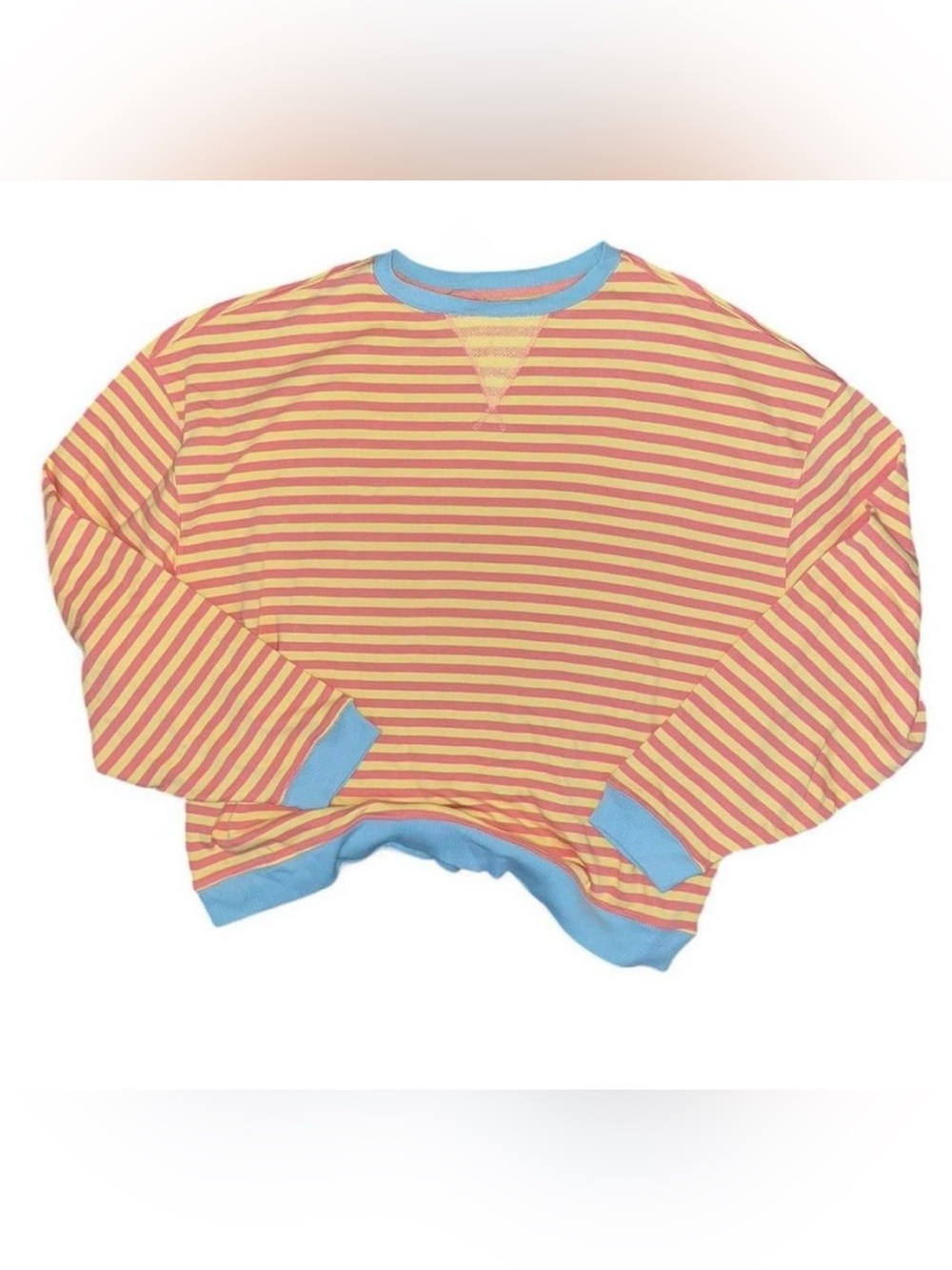Free People We The Free Striped Oversized Crewneck long sleeve yellow tangerine